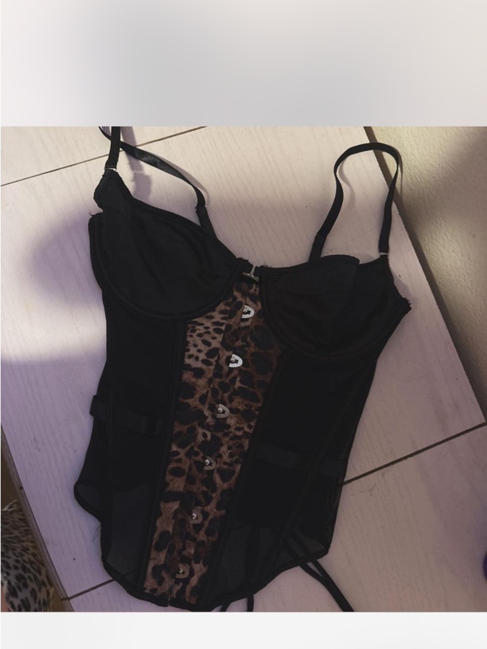 Fashion Nova Black Bustier Corset with Leopard Panel